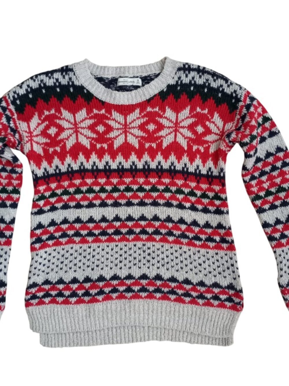 Abercrombie & Fitch Fair Isle Sweater Women's Size M Red Gray Knit Holiday Pullo